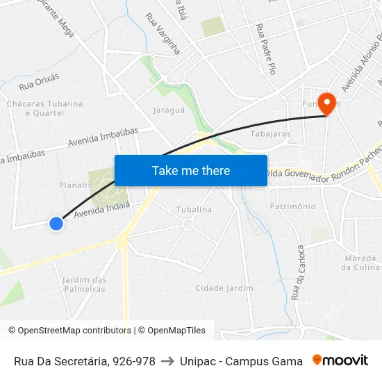 Rua Da Secretária, 926-978 to Unipac - Campus Gama map