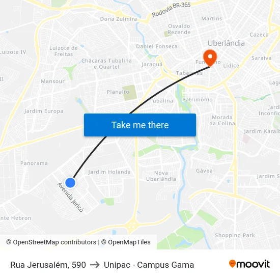 Rua Jerusalém, 590 to Unipac - Campus Gama map