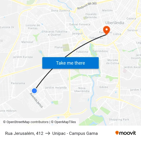 Rua Jerusalém, 412 to Unipac - Campus Gama map