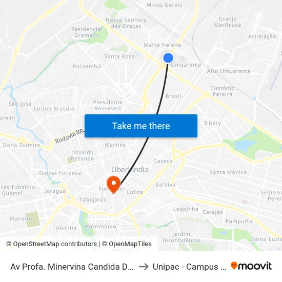 Av Profa. Minervina Candida De Oliveira to Unipac - Campus Gama map