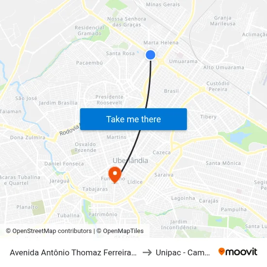 Avenida Antônio Thomaz Ferreira Rezende, 189-279 to Unipac - Campus Gama map