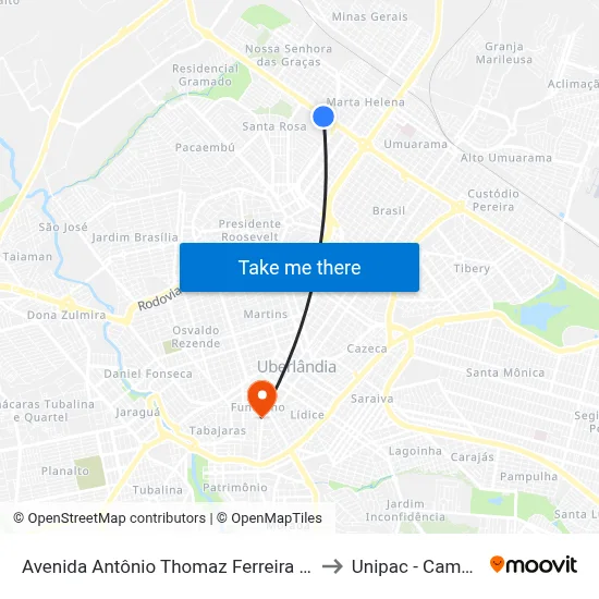 Avenida Antônio Thomaz Ferreira Rezende, 793-1199 to Unipac - Campus Gama map