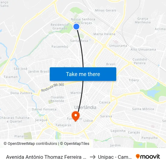 Avenida Antônio Thomaz Ferreira Rezende, 2173-6111 to Unipac - Campus Gama map