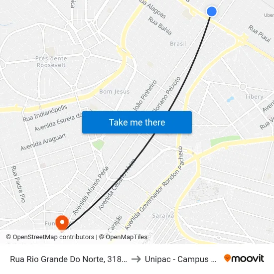 Rua Rio Grande Do Norte, 3182-3340 to Unipac - Campus Gama map