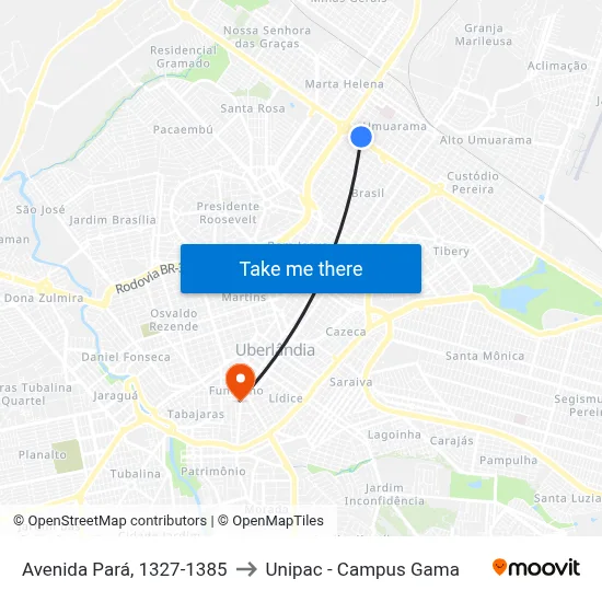 Avenida Pará, 1327-1385 to Unipac - Campus Gama map
