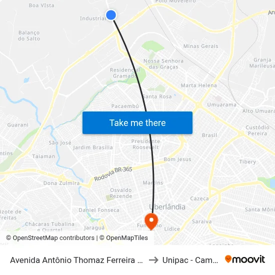 Avenida Antônio Thomaz Ferreira Rezende, 4026-4186 to Unipac - Campus Gama map