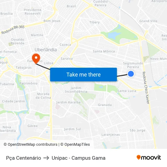Pça Centenário to Unipac - Campus Gama map