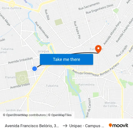 Avenida Francisco Belório, 335-399 to Unipac - Campus Gama map