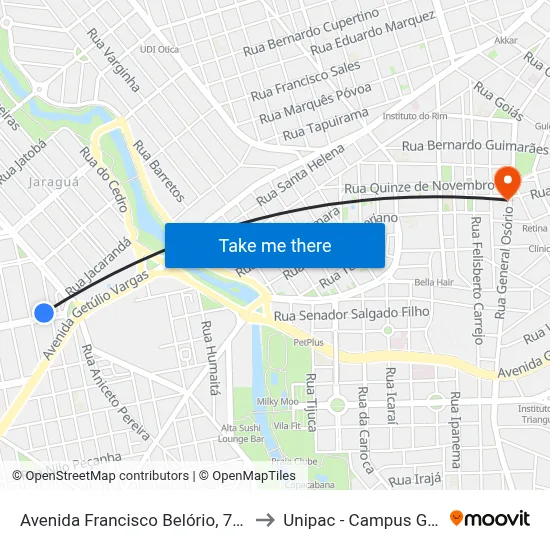 Avenida Francisco Belório, 76-118 to Unipac - Campus Gama map