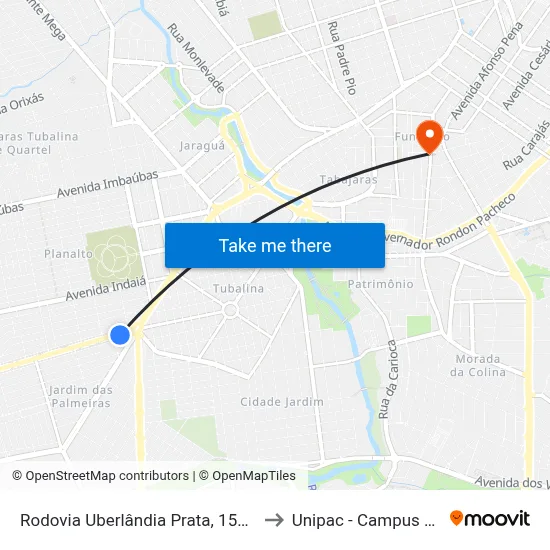 Rodovia Uberlândia Prata, 1564-1582 to Unipac - Campus Gama map