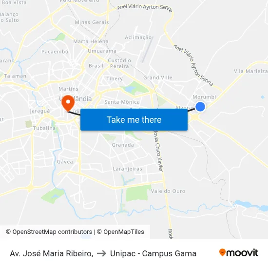 Av. José Maria Ribeiro, to Unipac - Campus Gama map