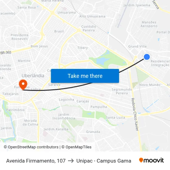 Avenida Firmamento, 107 to Unipac - Campus Gama map