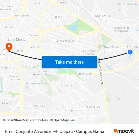 Emei Conjunto Alvorada to Unipac - Campus Gama map