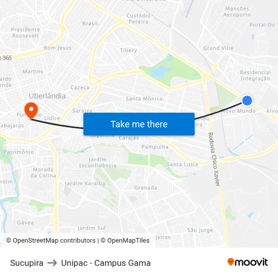 Sucupira to Unipac - Campus Gama map