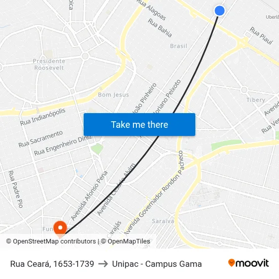 Rua Ceará, 1653-1739 to Unipac - Campus Gama map