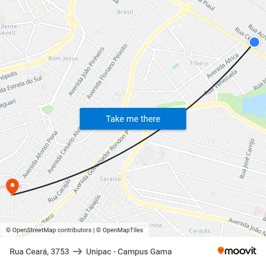 Rua Ceará, 3753 to Unipac - Campus Gama map