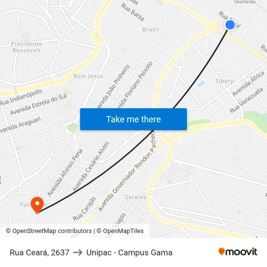 Rua Ceará, 2637 to Unipac - Campus Gama map