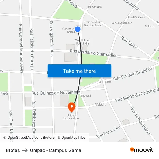 Bretas to Unipac - Campus Gama map