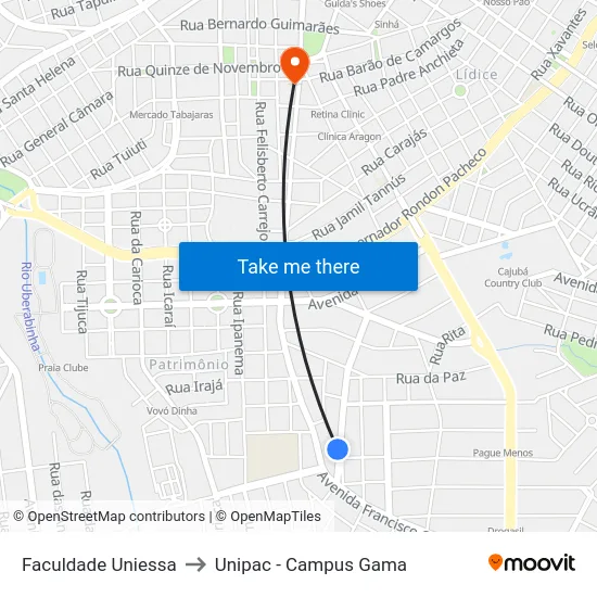 Faculdade Uniessa to Unipac - Campus Gama map