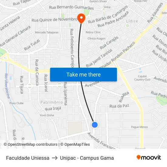 Faculdade Uniessa to Unipac - Campus Gama map