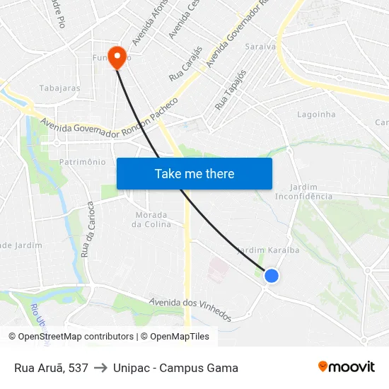 Rua Aruã, 537 to Unipac - Campus Gama map
