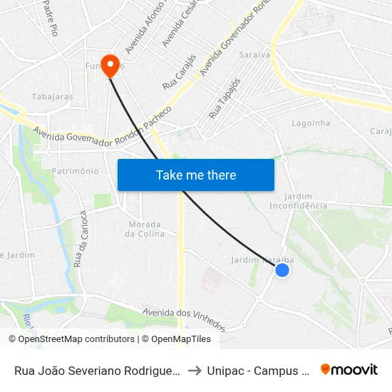 Rua João Severiano Rodrigues, 1220 to Unipac - Campus Gama map