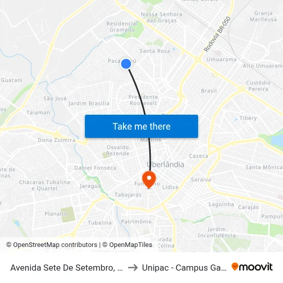 Avenida Sete De Setembro, 388 to Unipac - Campus Gama map
