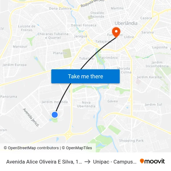 Avenida Alice Oliveira E Silva, 1489-1661 to Unipac - Campus Gama map