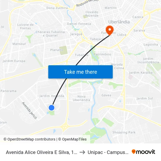 Avenida Alice Oliveira E Silva, 1676-1846 to Unipac - Campus Gama map