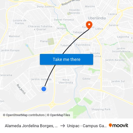 Alameda Jordelina Borges, 270 to Unipac - Campus Gama map