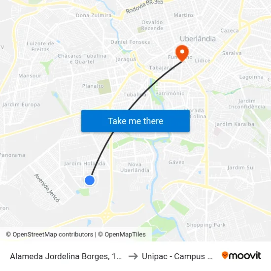 Alameda Jordelina Borges, 124-214 to Unipac - Campus Gama map