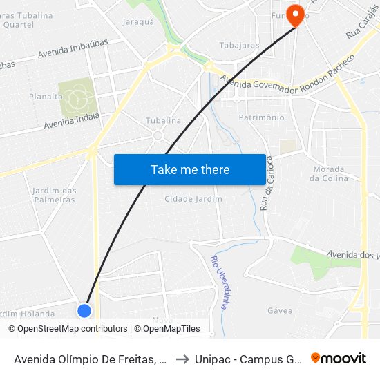 Avenida Olímpio De Freitas, 1077 to Unipac - Campus Gama map