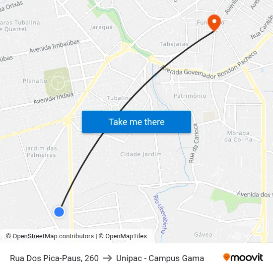 Rua Dos Pica-Paus, 260 to Unipac - Campus Gama map