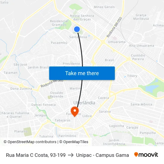 Rua Maria C Costa, 93-199 to Unipac - Campus Gama map