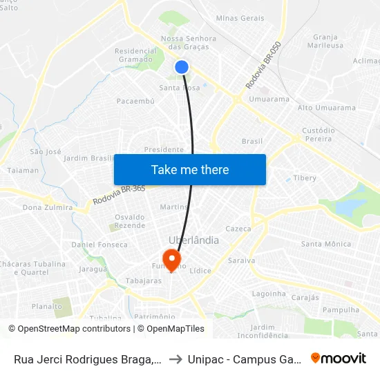 Rua Jerci Rodrigues Braga, 42 to Unipac - Campus Gama map
