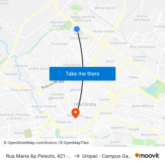 Rua Maria Ap Peixoto, 421-483 to Unipac - Campus Gama map