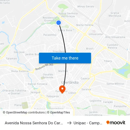 Avenida Nossa Senhora Do Carmo, 1038-1216 to Unipac - Campus Gama map