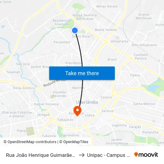 Rua João Henrique Guimarães, 1-297 to Unipac - Campus Gama map