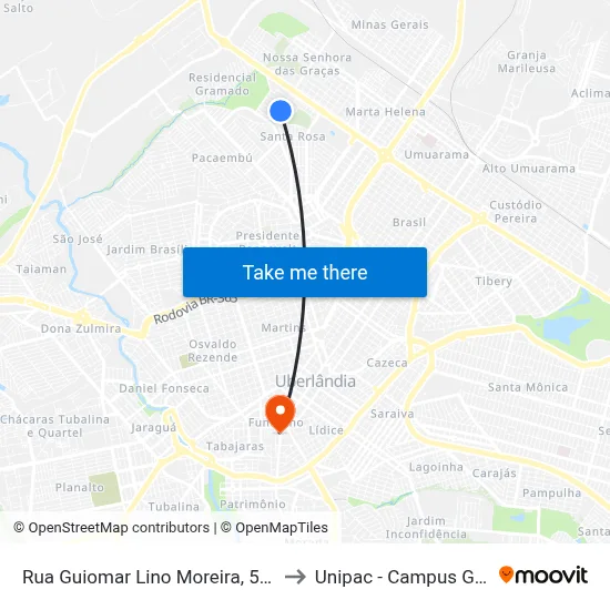 Rua Guiomar Lino Moreira, 50-156 to Unipac - Campus Gama map
