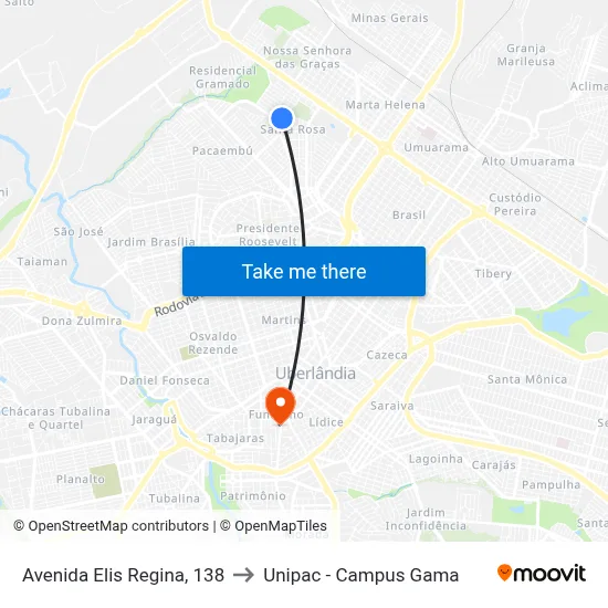 Avenida Elis Regina, 138 to Unipac - Campus Gama map