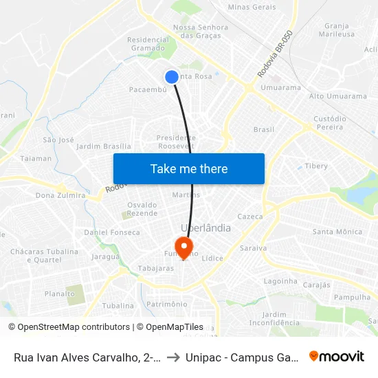 Rua Ivan Alves Carvalho, 2-44 to Unipac - Campus Gama map