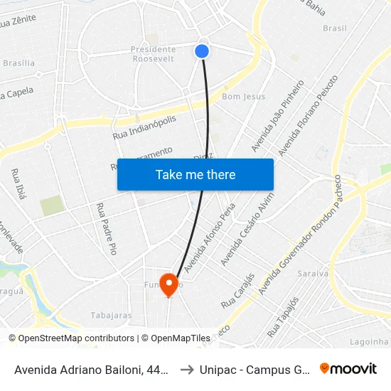 Avenida Adriano Bailoni, 440-462 to Unipac - Campus Gama map