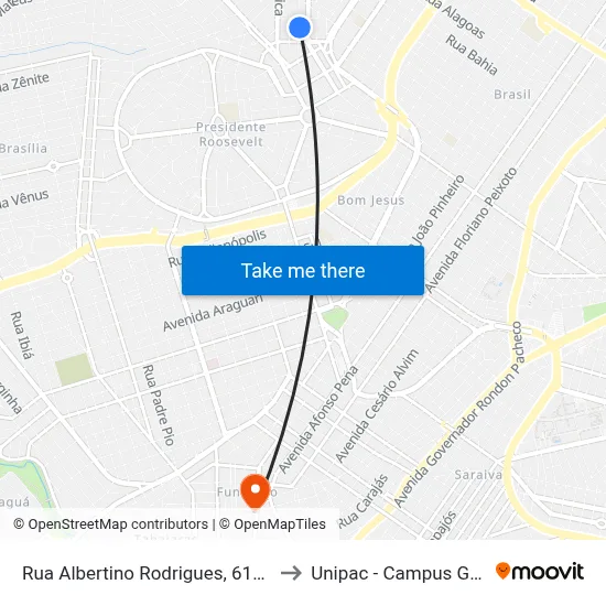 Rua Albertino Rodrigues, 616-710 to Unipac - Campus Gama map