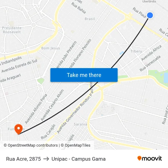 Rua Acre, 2875 to Unipac - Campus Gama map