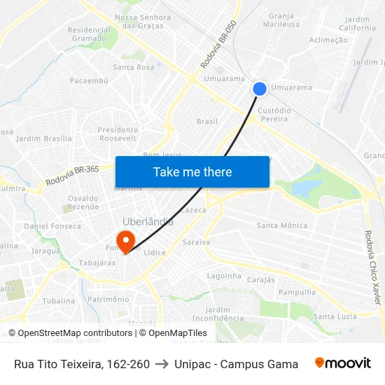 Rua Tito Teixeira, 162-260 to Unipac - Campus Gama map