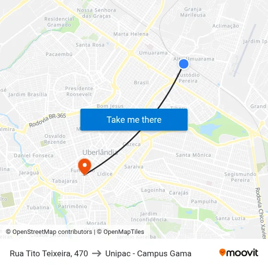 Rua Tito Teixeira, 470 to Unipac - Campus Gama map