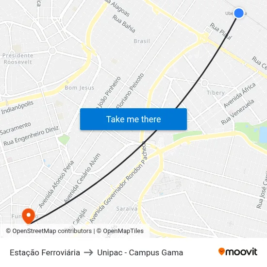 Estação Ferroviária to Unipac - Campus Gama map