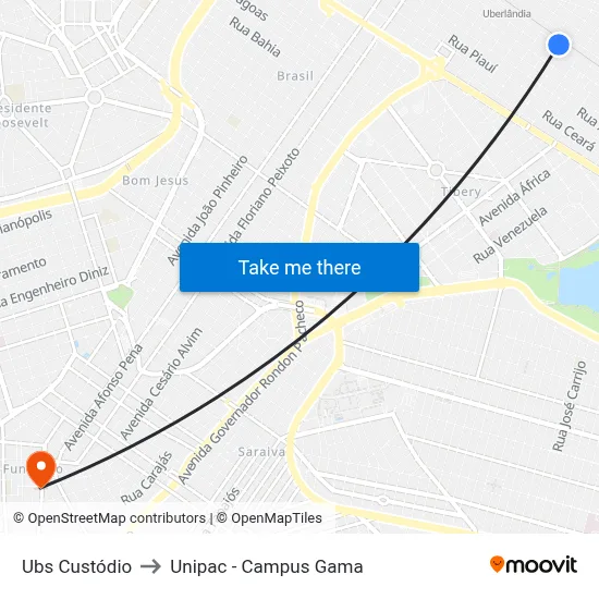 Ubs Custódio to Unipac - Campus Gama map