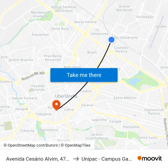 Avenida Cesário Alvim, 4720 to Unipac - Campus Gama map