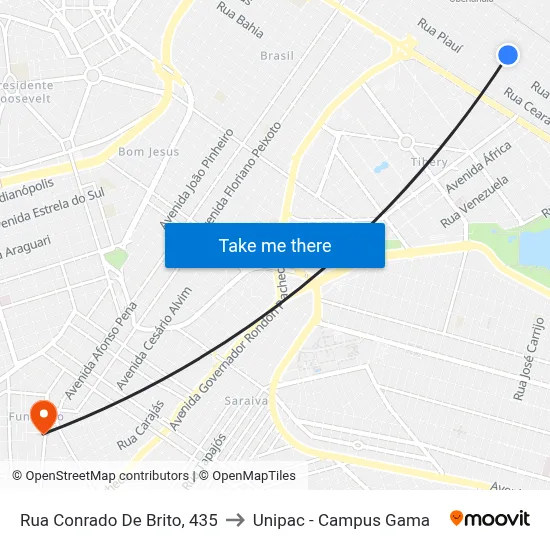 Rua Conrado De Brito, 435 to Unipac - Campus Gama map